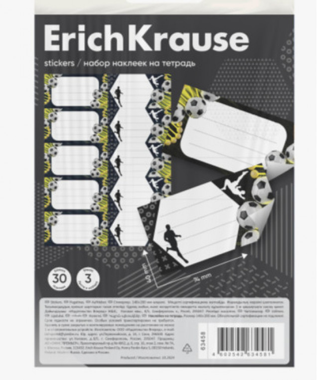 Наклейки на тетрадь ErichKrause ДНК спорта, 3 л., в пакете с европодвесом