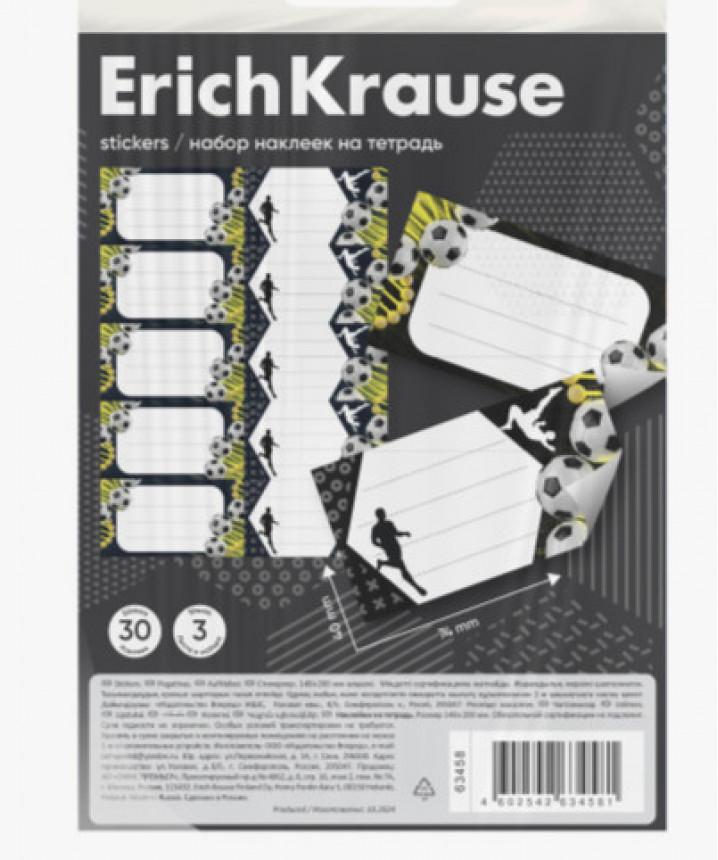 Наклейки на тетрадь ErichKrause ДНК спорта, 3 л., в пакете с европодвесом