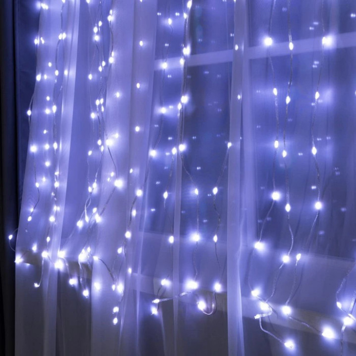 Умная гирлянда «Занавес», 2×2 м, IP20, 400 LED, USB, приложение, серебристая нить, свечение RGB