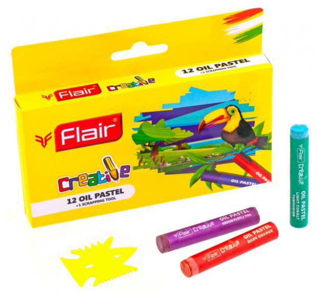 Пастель масляная FLAIR CREATIVE 12цв.+инструмент для выскабливания, картон европодвес FA 8009