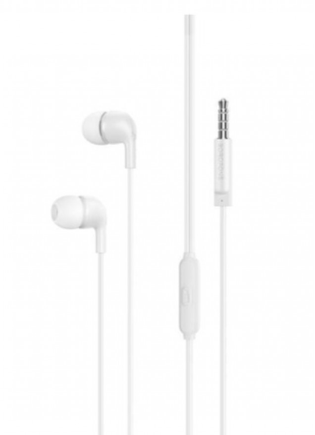 Наушники Borofone BM83 Craft, пластик, микрофон, кнопка ответа, 1.2 м, цвет: белый