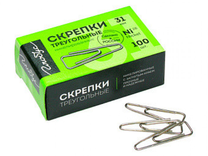 Скрепки канцелярские ГЛОБУС L31мм, 100шт, с загнутым краем, никелированные С31-100