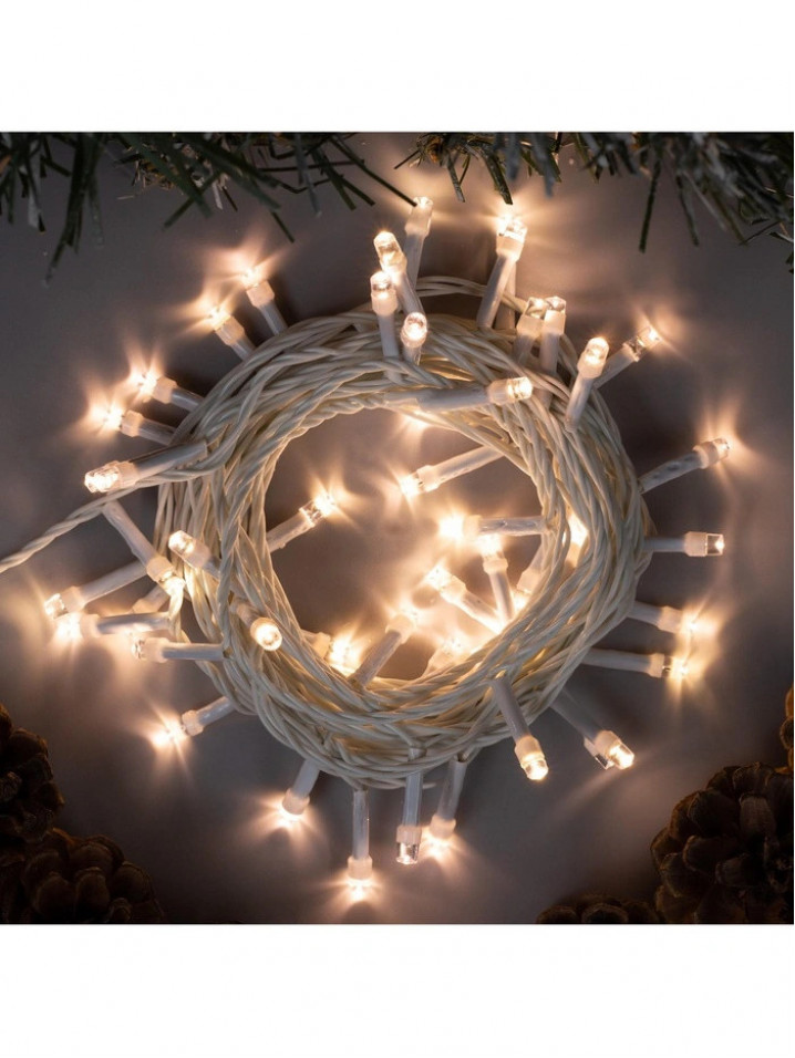 Гирлянда «Нить» 5 м, IP20, белая нить, 50 LED, свечение тёплое белое, 8 режимов, 220 В