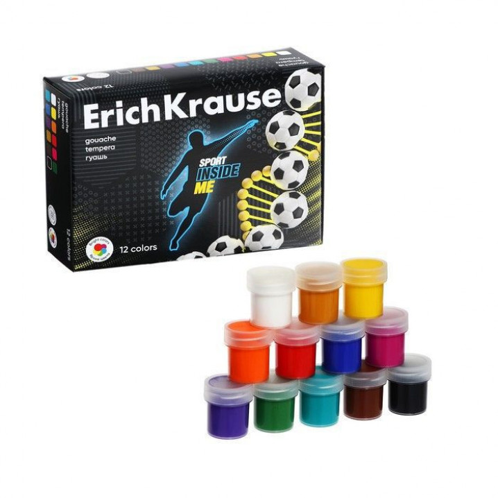 Гуашь ErichKrause Sport DNA 12 цветов по 20 мл (в коробке 12 шт)