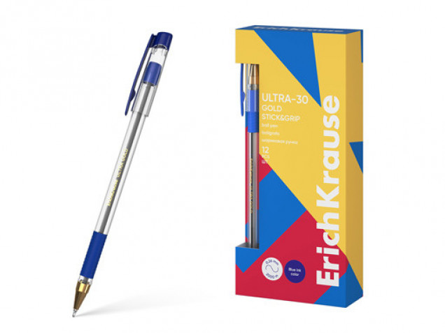 Ручка шариковая ErichKrause ULTRA-30 Gold Stickamp,Grip Classic 0.7, Super Glide Technology, цвет че