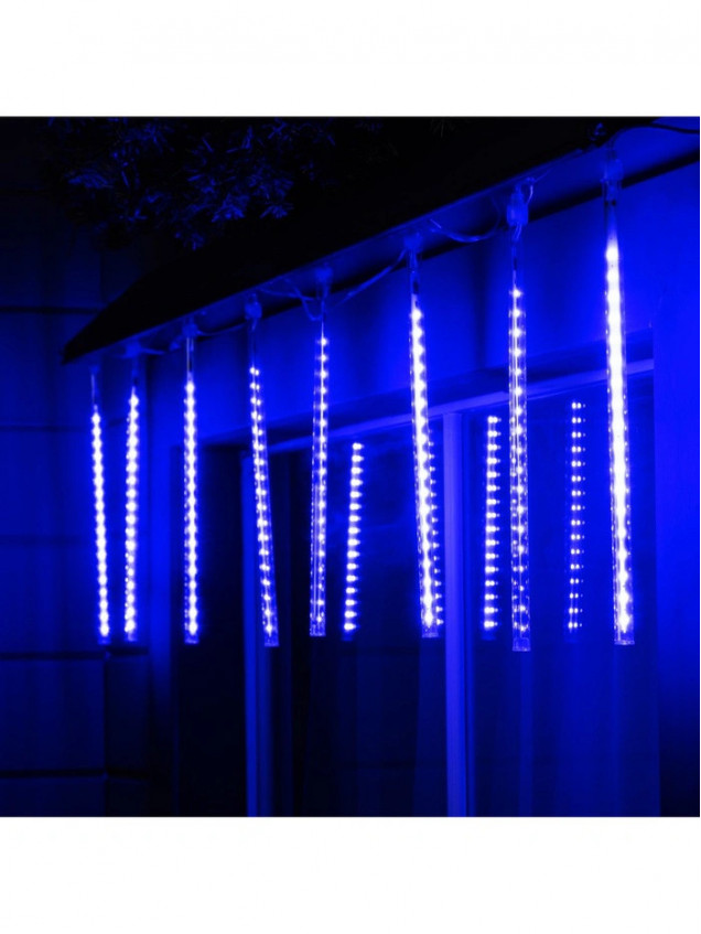 Гирлянда «Сосульки» 2.5×0.3 м, IP65, прозрачная нить, 192 LED, свечение синее с эффектом стекания, 12 В