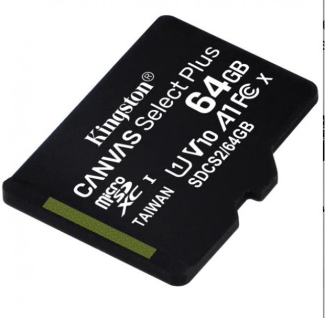 Карта памяти SDHC micro Kingson 64GB Canvas Select Plus, Class10, UHS-I U1 A1 100Mb/s, с адаптером
