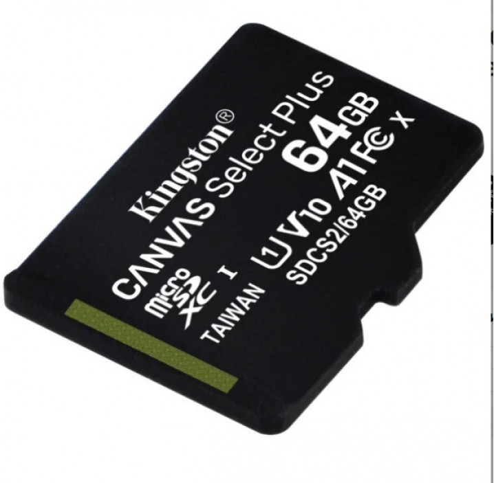 Карта памяти SDHC micro Kingson 64GB Canvas Select Plus, Class10, UHS-I U1 A1 100Mb/s, с адаптером