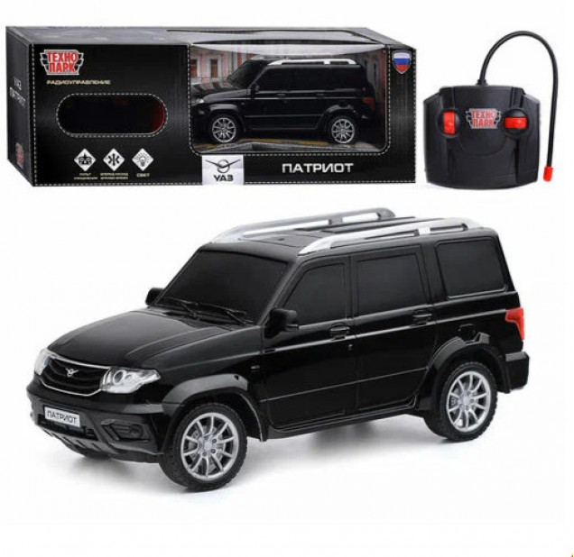 Машина р/у UAZ Патриот 19 см, (свет, черный) в коробке