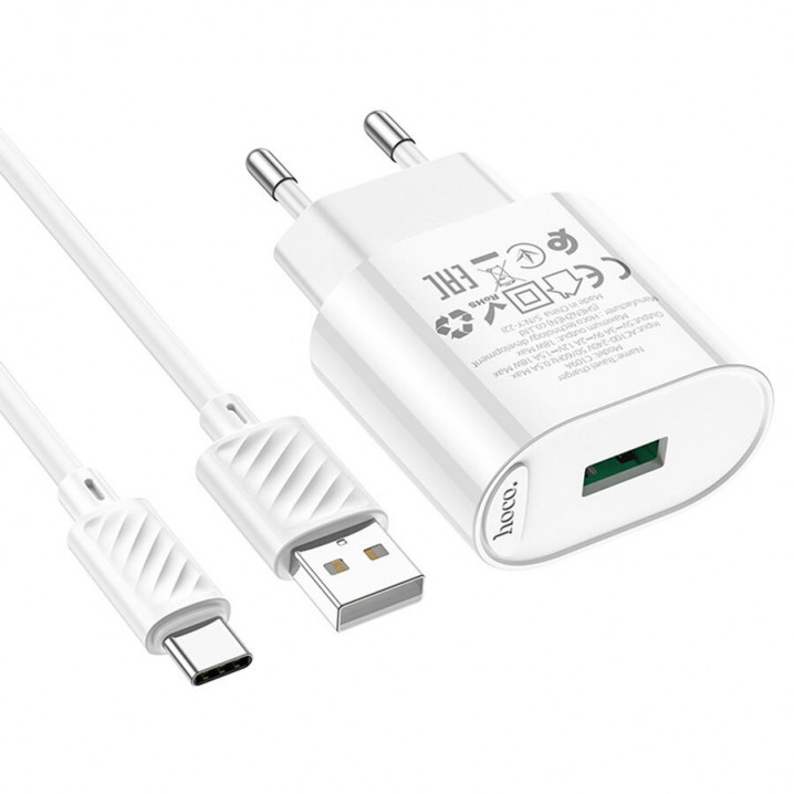 RECRSI CH-XQ30 2PIN, 20W, QC3.0, 1USB, кабель Type-C, белый