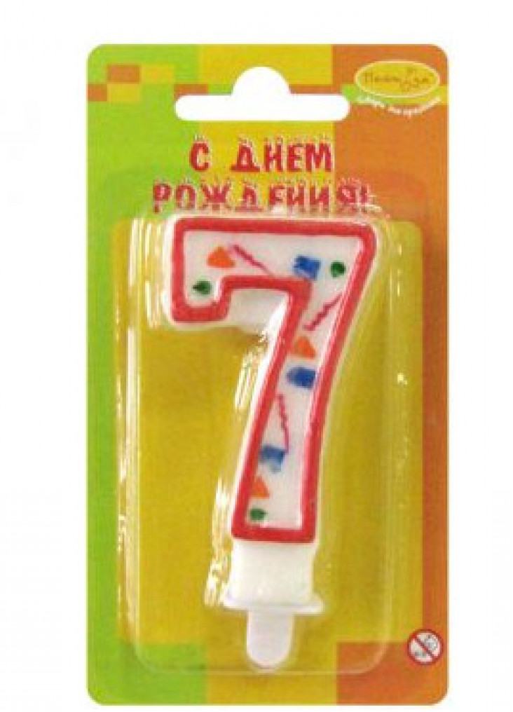 Свеча для торта ПАТИ БУМ "Цифра 7" конфетти красное
