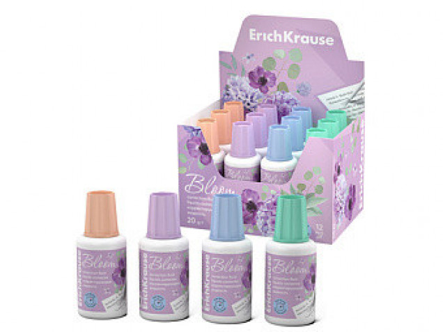 Корректирующая жидкость с кисточкой ErichKrause Pastel Bloom, 20г, ассорти (в картонном дисплее по 1
