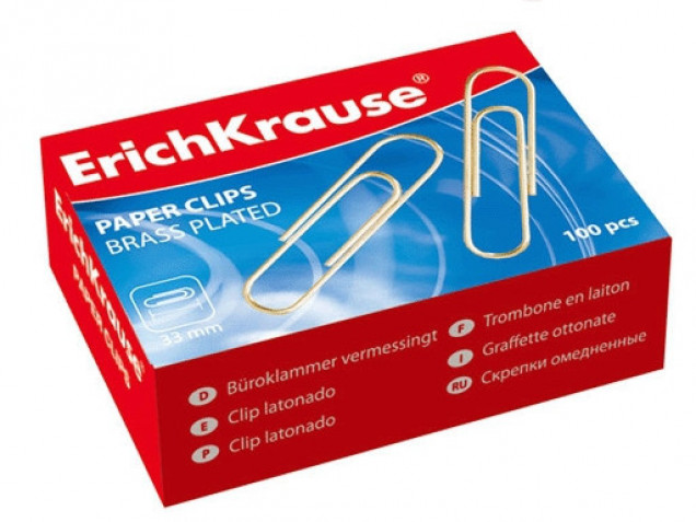 Скрепки металлические оцинкованные ErichKrause®, 33мм (коробка 100 шт.) 7856