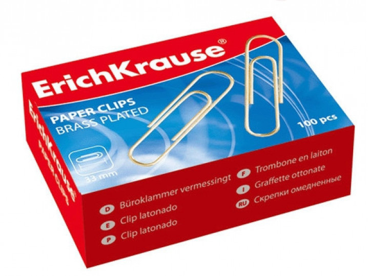 Скрепки металлические оцинкованные ErichKrause®, 33мм (коробка 100 шт.) 7856