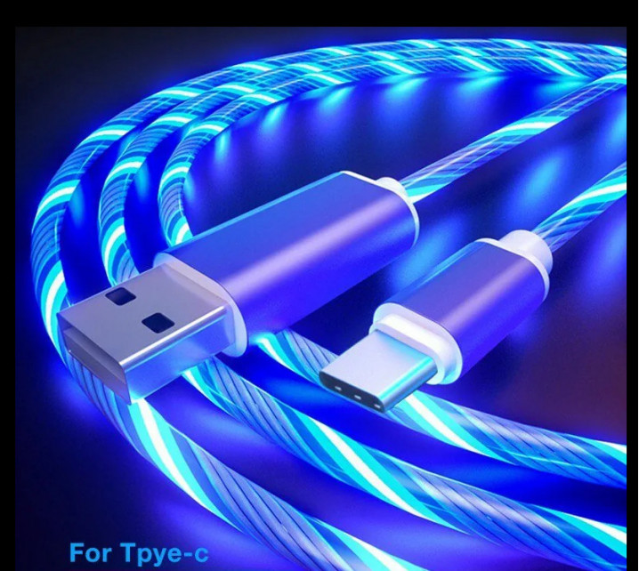 USB Кабель светящийся Type-C 1000мм 2.4A