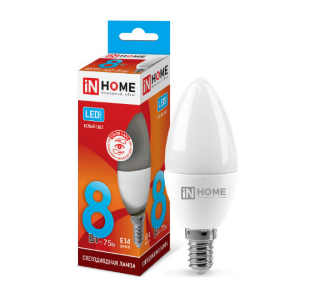 Лампа светодиодная IN HOME LED-VC-С37 8Bт E14 4000K 220V