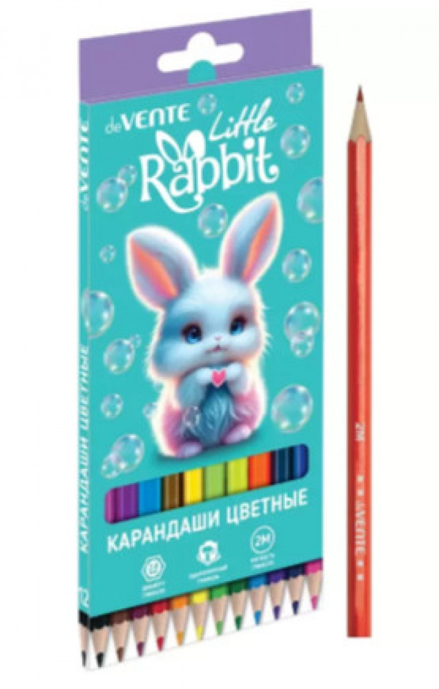 Карандаши цветные "Little Rabbit" 12 цветов, 2М, диаметр грифеля 2,8 мм, шестигранные, в ка