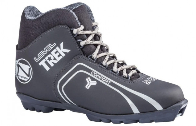 Ботинки лыжные NNN 46р TREK Level для беговых лыж, черный, лого серый
