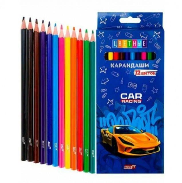 Карандаши цветные 12цв. пластиковые "Суперкар" 2М, набор, гекс. гриф.d=2,8мм, (10317120/130225/5025285/2, Китай )