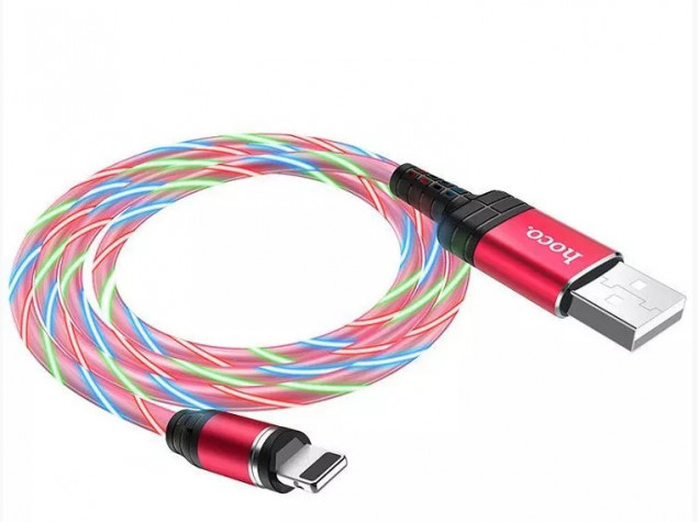 Кабель HOCO USB-iPhone5/6/7 U90 1.0м круглый 2.0A, светящийся,магнитный
