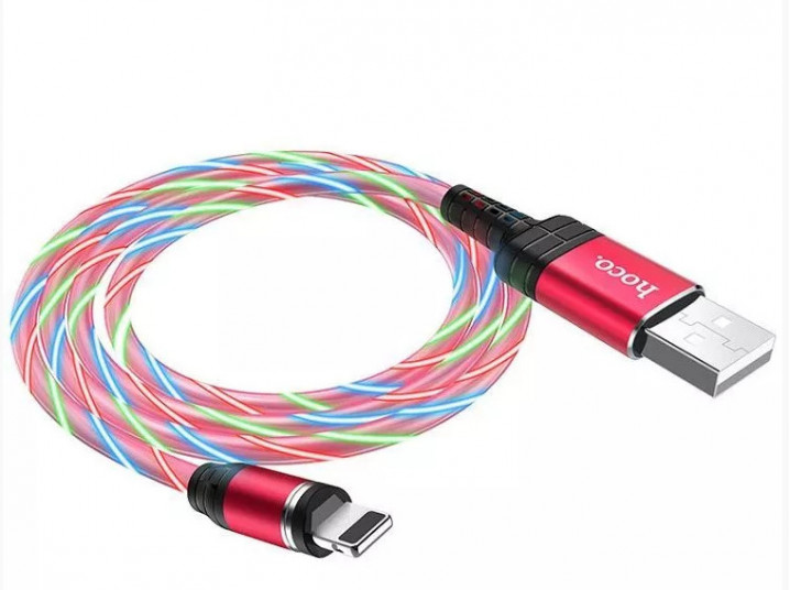 Кабель HOCO USB-iPhone5/6/7 U90 1.0м круглый 2.0A, светящийся,магнитный
