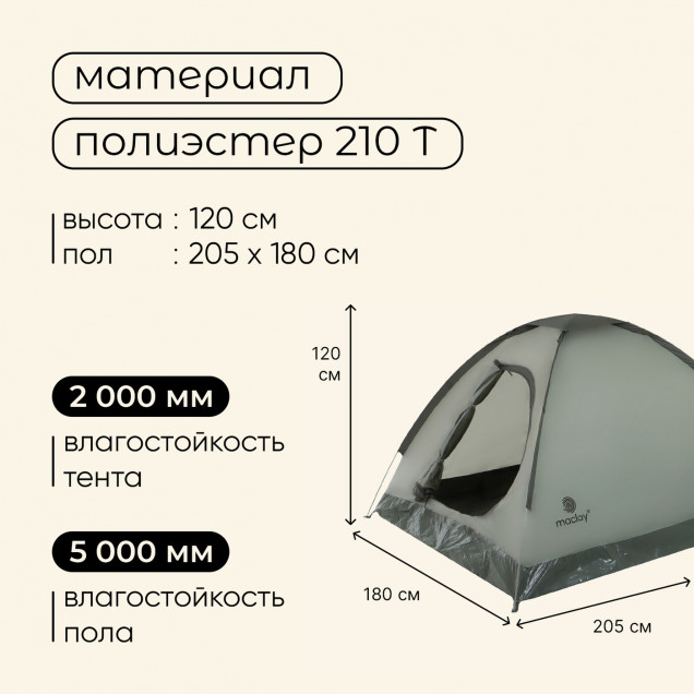 Палатка треккинговая  FISHT 3 размер  205 х 180 х 120 см, 3-х местная   10254015
