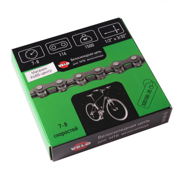 Цепь 1/2 X 3/32 116зв "VELO" для спортивн. велосипеда 7-8ск, с замком, новый рус.д