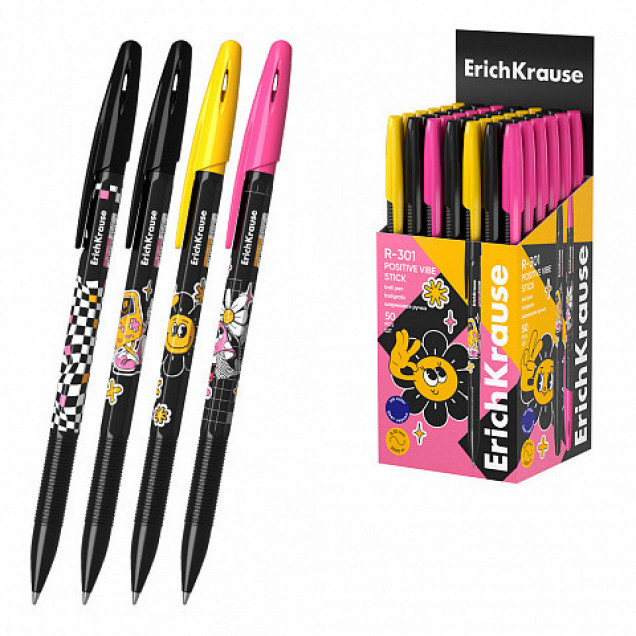 Ручка шариковая R-301 Stick Positive Vibe 0.7, цвет чернил синий (в коробке по 50 шт.) (10702070/010425/5110917/2,Китай )
