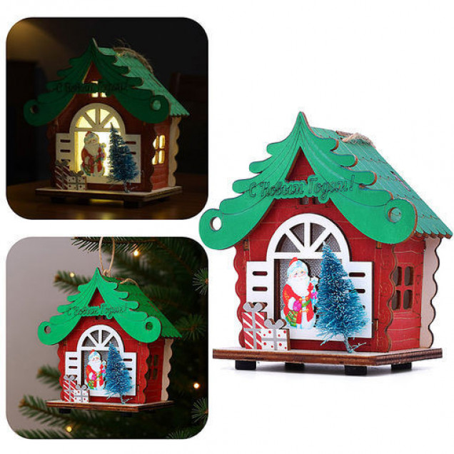 Новогоднее украшение S2391 "Домик со светом. Дедушка" в пакете