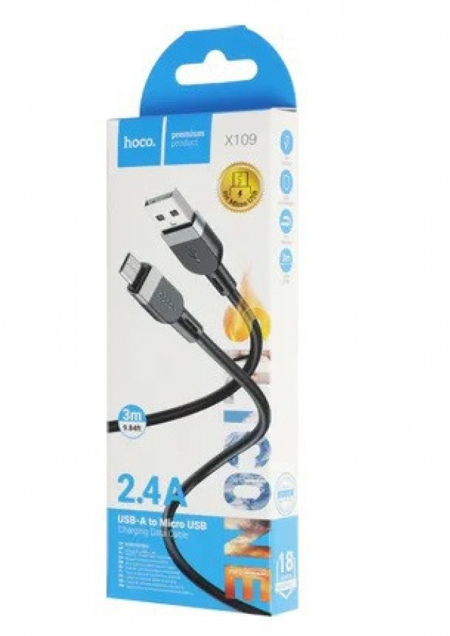 HOCO USB-microUSB X109 Energy, 2.0м, 2.4A, силикон, цвет: чёрный