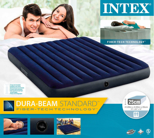 Матрас надувной INTEX "Classic Downy Fiber-Tech" 183х203х25 см