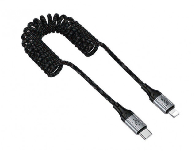 HOCO X121 Nuevo, Type-C - 8-pin, 1.5м, PD 27Вт, пружинка, цвет: белый