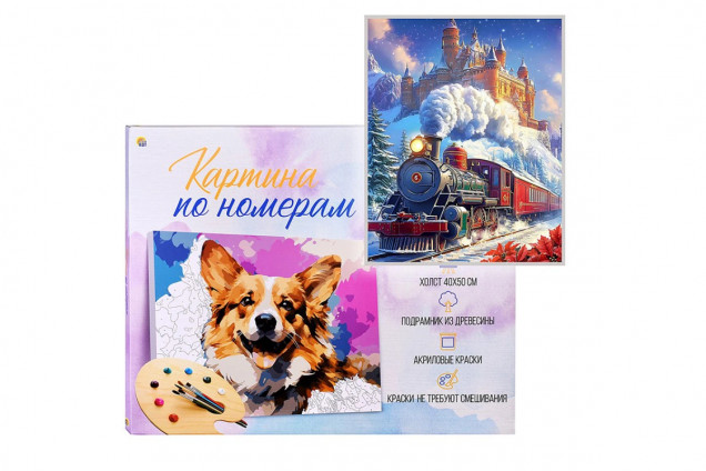 Холст с красками 40х50 по номерам "Зимний экспресс" в коробке (30цв.) (10317120/200825/5136393/1,Китай )