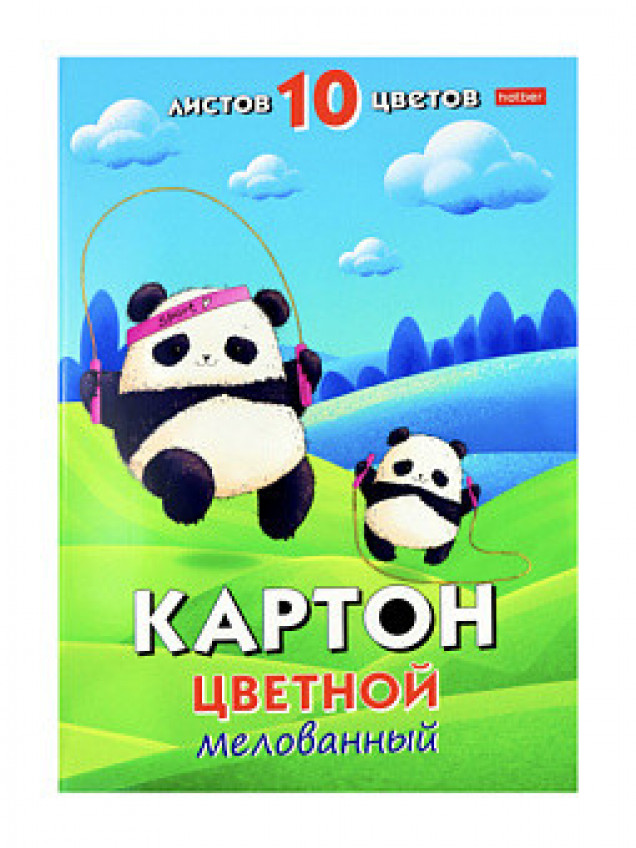 Набор картона цветной Мелованный 10л 10 цв. А4ф в папке-Плюшевые панды- 088485