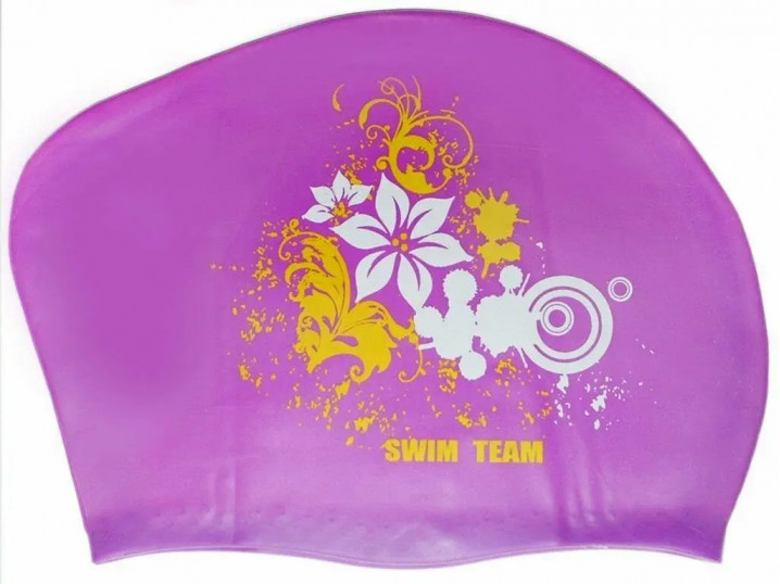 Шапочка для плавания для длинных волос SWIM TEAM цветы: KW-F (Фиолетовый)