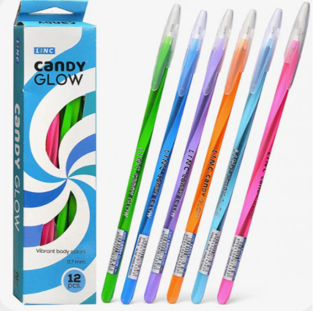 Ручка шарик. Linc Candy Glow синий 0,7 мм ассорти кругл. корп. игольчатый наконечник (10317120/261025/5170129,Индия)