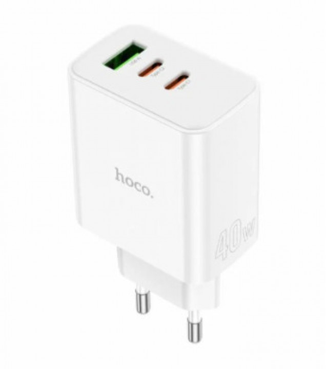 HOCO C126A, PD 40Вт, 1USB, 2Type-C, цвет: белый