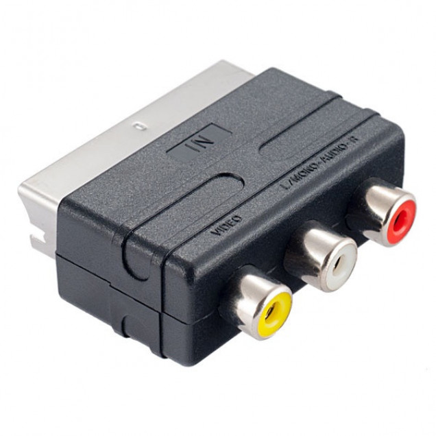 Адаптер PERFEO A-7007 scart 21 pin, вилка-3xRCA, розетка