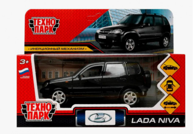 Машина пластик Lada Niva 13,5 см, инерц, двери, черный