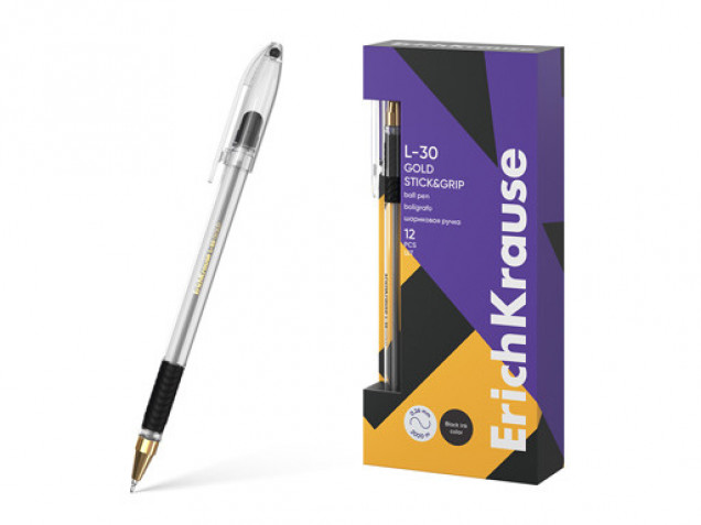 Ручка шариковая ErichKrause ULTRA-30 Gold Stick&Grip Classic 0.7, Super Glide Technology, черная