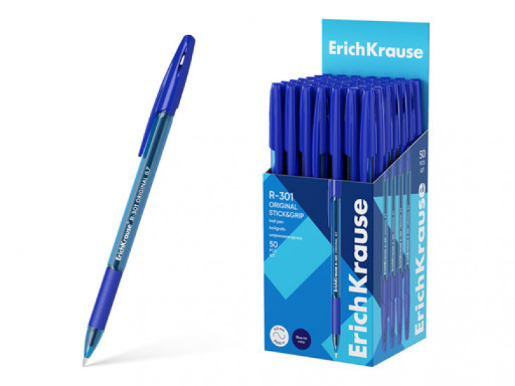 Ручка шариковая ErichKrause R-301 Stickamp;Grip Original 1.0, цвет чернил синий (в коробке по 50 шт.