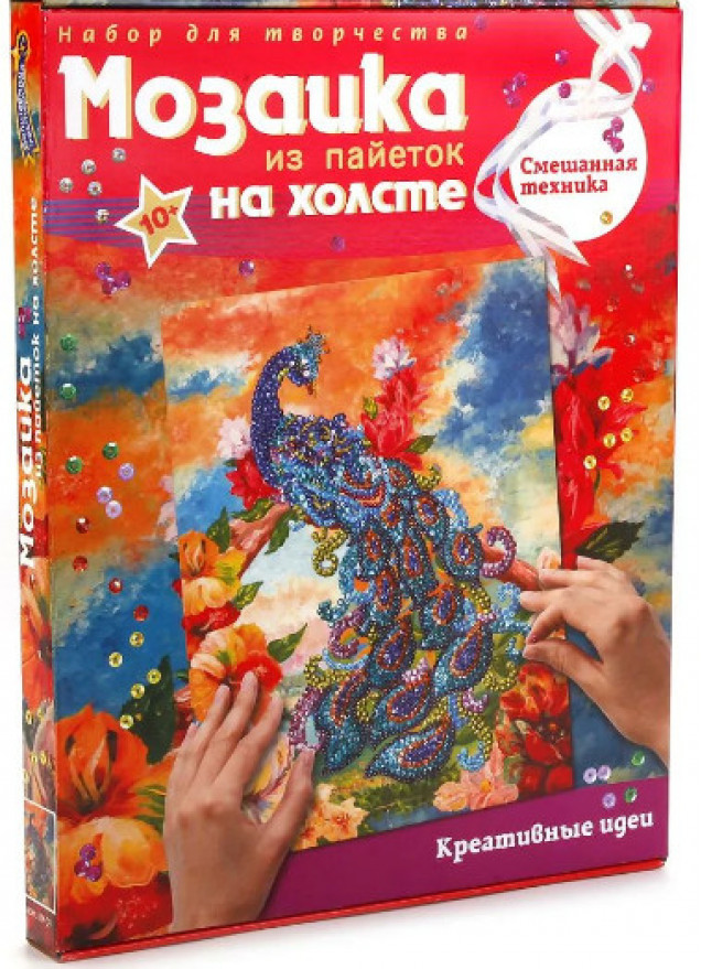 Мозаика из пайеток на холсте "Павлин"