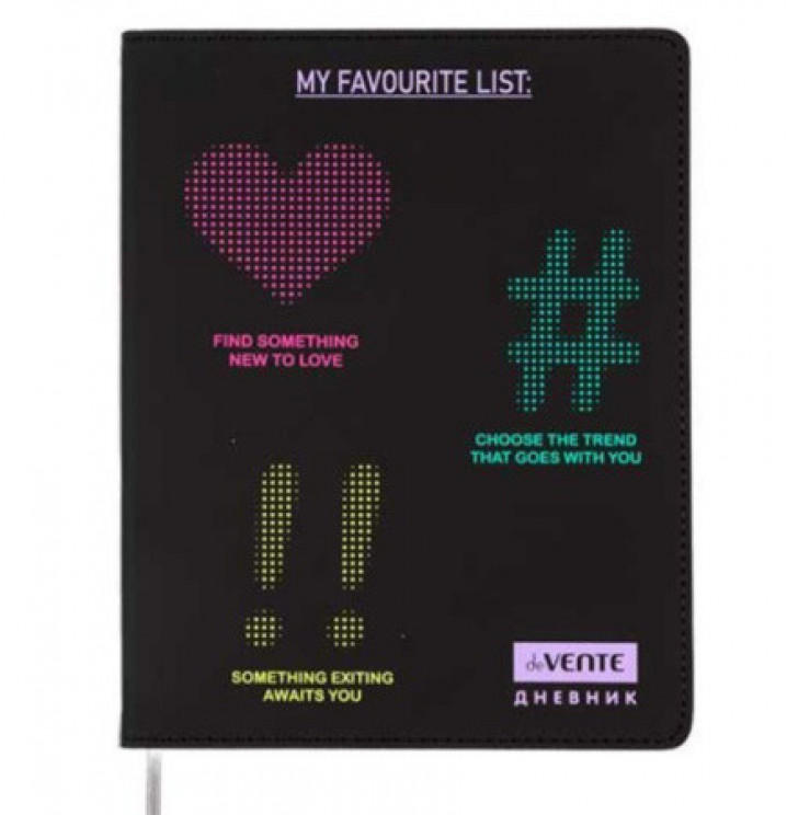 Дневник 1-11 кл. "Favorite List" 48 листов, белая бумага 80 г/м², печать в 1 краску, гибкая обложка из искусственной кожи, шелкография, отстрочка, 1 ляссе (10228020/240225/5029177,Китай )