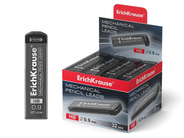 Грифели ErichKrause® для механических карандашей 0.9 мм, HB (в футляре 20 шт.) 48144