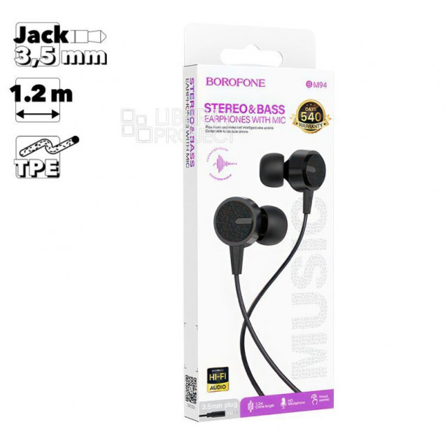 Borofone BM94 Sonar, пластик, микрофон, кабель Jack 3.5mm, 1.2м, цвет: чёрный