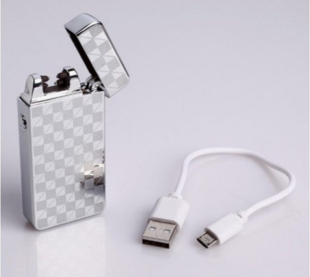 Зажигалка электронная, дуговая, USB, 3.5×7 см, серебристый узор