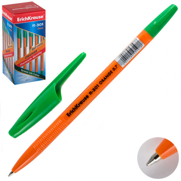 Ручка шариковая ErichKrause® R-301 Orange Stick 0.7, (коробка 50 шт.) зеленый 43197