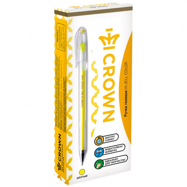 Ручка гелевая CROWN "Hi-Jell Color" 0,7 мм желтая (арт. HJR-500Н)