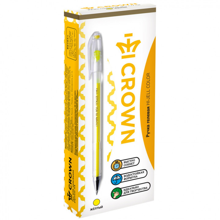 Ручка гелевая CROWN "Hi-Jell Color" 0,7 мм желтая (арт. HJR-500Н)