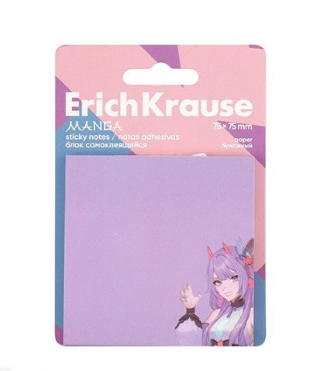 Блок самоклеящийся (стикеры) 75*75 50л "Manga" фиолетовый
е/п ERICH KRAUSE 61666